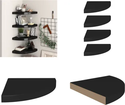 Immagine prodotto di vidaXL Mensole galleggianti ad angolo 4 pezzi nero 35x35x3,8 cm MDF - Mensola a muro - Mensole a muro - Mensola a muro galleggiante - Mensola a muro galleggiante