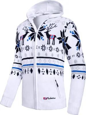 Produktbild von Nebulus Norweger Jacke Hoody NORMAX Herren, mit Kapuze, schicker Pullover im Norweger-Style, P6390 - Herren, weiß, XL