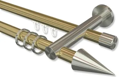 Produktbild von Interdeco Rundrohr-Innenlaufstange, Gardinenstange (Kombination) Messing-Optik / Edelstahl-Optik Modell Platon Savio, 20 mm Ø 2-läufig, 540 cm (geteilt)