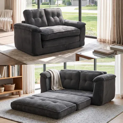 Produktbild von FCH Klappbares Schlafsofa aus Cordstoff, Modulares Tagesbett mit , Klappsofa Bodensofa, 300kg Belastbarkeit, Dunkelgrau