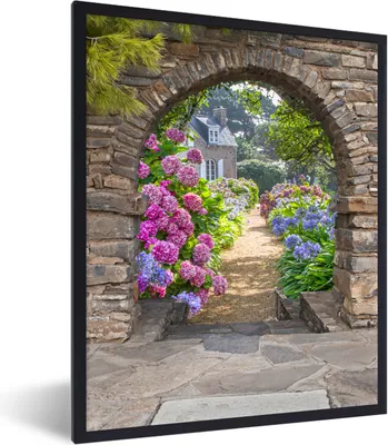 Produktbild von MuchoWow® Gerahmtes Poster Blumen - Ansicht - Hortensie - Sommer 60x80 cm - Poster mit Schwarzem Bilderrahmen Wandposter Rahmen Foto Bilder - Premium - Wanddeko Wohnzimmer