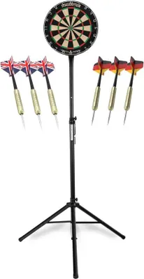 Productafbeelding van Famanu dartbord-set met statief, draaibare nummerring en 6 stalen darts