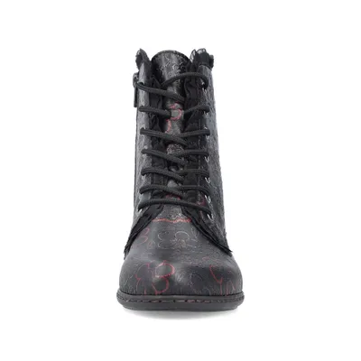 Produktbild von Rieker Damen Stiefelette Schnürboot Blumenmuster Leder Blockabsatz Y0703, Größe:39 EU, Farbe:Schwarz