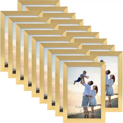 Productafbeelding van Fotoframe, 10x15 cm, set van 18 stuks, geschikt voor wandmontage en tafeldecoratie, kleur: goud
