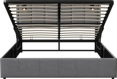 Immagine prodotto di Letto matrimoniale 160x200 cm, Letto matrimoniale con contenitore e rete a doghe, tessuto in velluto, luce di lettura, Grigio