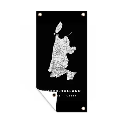 Obrázek produktu pro MuchoWow® Zahradní plakáty - Severní Holandsko - Nizozemsko road map - Black - 200x100 cm - Zahradní dekorace