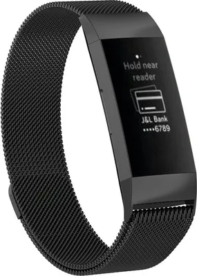 Produktbild von Armband für Ihre Fitbit Charge 3 & 4 Ersatzarmband Edelstahl fein gewebtes Milanaise für Damen + Herren SCHWARZ