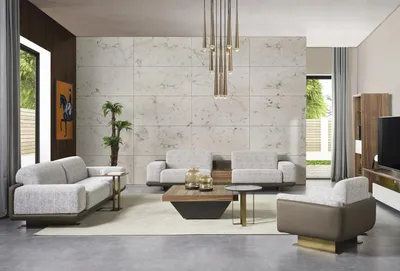 Produktbild von Gruppe Couchen Komplette Polstersofa Grau Stoffsofa Sofagarnitur 3tlg