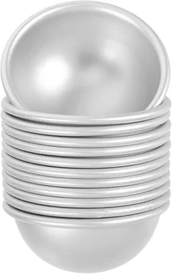 Productafbeelding van 12 zilverkleurige aluminium halvebolvormen, 5,8 x 2,8 cm, geschikt voor het maken van zelfgemaakte badzout en badbommen