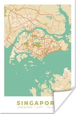 Produktbild von MuchoWow® Poster Singapur - Karte - Stadtplan - Vintage - Karte 60x90 cm - Wanddekoration