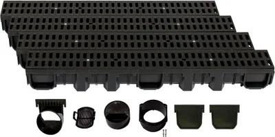 Produktbild von Entwässerungsrinne Höhe 115mm Kunststoff 4m, Stegrost, Classic Schwarz