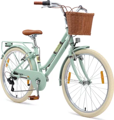 Produktbild von BIKESTAR Alu Kinderfahrrad ab 9-10 Jahre | 24 Zoll City Retro Bike, 7 Gänge, Korb, V-Bremse, Hollandrad | Mint