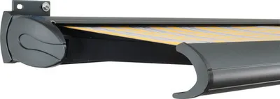 Produktbild von SOLUNA Kassettenmarkise Exclusiv 4x1,5 Dessin 6292 Gestell RAL 7016 anthrazitgrau Antrieb links inkl. Motor und Wandscha