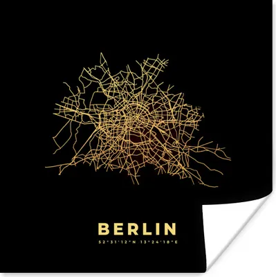 Produktbild von MuchoWow® Poster Berlin - Gold - Stadtplan - Karte 100x100 cm - Babyzimmer