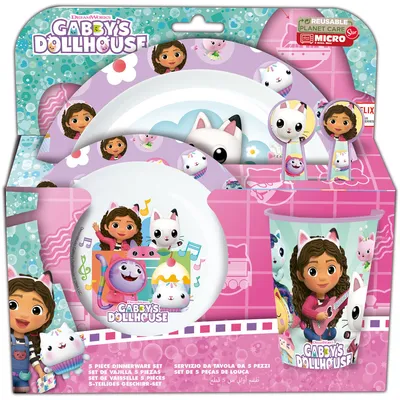 Produktbild von Gabby's Dollhouse Teller-Set Mikrowellengeeignet 5-teiliges Kindergeschirr mit rutschfestem Boden