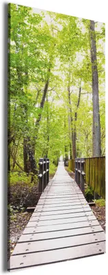 Produktbild von Wallario Premium Leinwandbild Spaziergang im Wald  Holzweg über einen Fluss in Größe 50 x 125 cm
