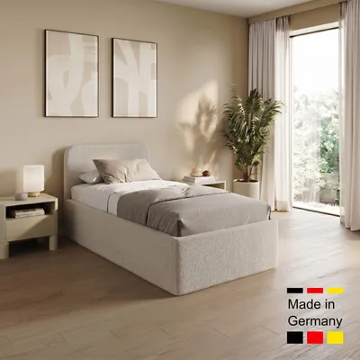 Produktbild von Home Collective Polsterbett 100x200 cm Doppelbett Bett mit verstellbarem Lattenrost & Stauraum viele Größen verfügbar | Bouclé-Stoff | Creme