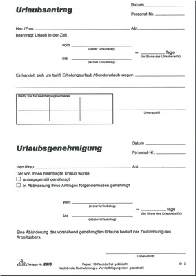 Produktbild von Formularbuch Urlaubsantrag Tarif- und Sonderurlaub A5 50 Blatt Packung mit 10 Stück