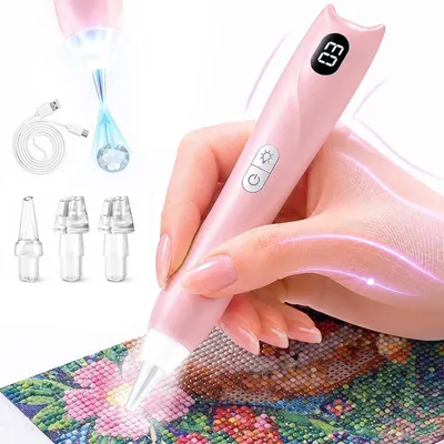Produktbild von Elektrischer Diamond Painting Stift mit LED & Display, 3 Saugstufen, kabellos, wiederaufladbar, Vakuum-Saugstift ohne Wachs, 600 mAh