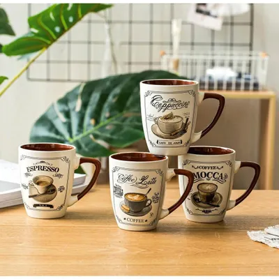 Produktbild von Kaffeebecher 4er Set Nostalgie Optik aus Keramik 380ml - Weltbild