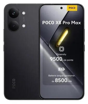 Image de Smartphone POCO X8 Pro Max, 12 Go + 256 Go de stockage, écran AMOLED 6,83 pouces avec résolution 1,5K et taux de rafraîchissement de 120 Hz, appareil photo 50MP + 20MP, batterie 8500 mAh avec charge rapide 100W, IP68