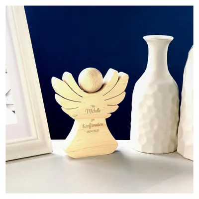 Produktbild von Engel aus Holz: Geschenk zur Konfirmation | Geldgeschenk für Jungen und Mädchen | Personalisierbar mit Namen und Datum, Verpackung für Geldgeschenke, individuelles Konfirmationsgeschenk