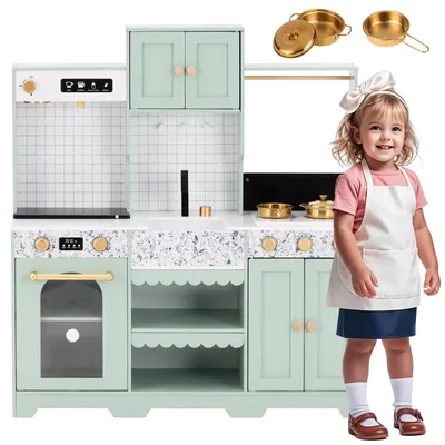 Produktbild von Merax Kinderküche Spielküche aus Holz und Kunststoff, Kreatives Design mit Zubehör, Interaktive Funktionen, Für Kinder ab 3 Jahren, Grün