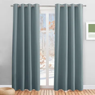Image de Rideaux occultants thermiques anti-froid, dimensions 220 cm de hauteur x 140 cm de largeur (lot de 2), couleur gris-bleu