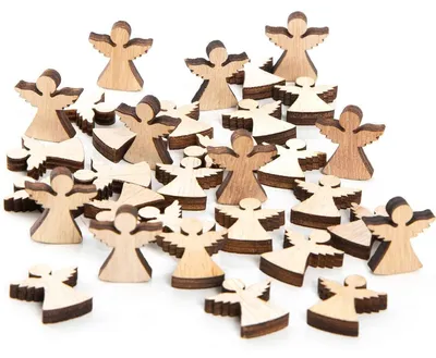 Produktbild von 32 Mini Holzengel Natur braun - Streudeko aus Holz 2 cm
