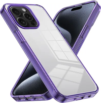 Produktbild von Hülle für iPhone 15 Pro Max Rutschfest Kristallklare Stoßfeste TPU Bumper Handyhülle Lila