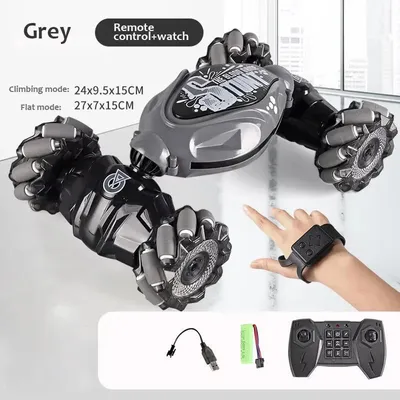 Immagine prodotto di Auto da drift RC - 2071 - 4WD - Doppia batteria - Telecomando a 2,4 GHz + braccialetto gestuale - Rotazione a 360° e drift a 45° - Luci LED e musica - Grigio