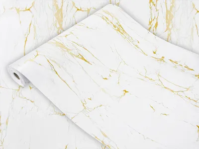 A roll of marble-patterned wallpaper or contact paper with gold veining.