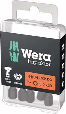 Immagine prodotto di Bit Impaktor da 1/4" DIN 3126 E6,3 a esagono incassato 5x50 mm, confezione da 5 pezzi Wera | 4013288223975