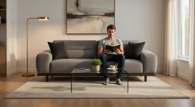 Produktbild von Komfortables 3-Sitzer Sofa Grau mit Metallgestell