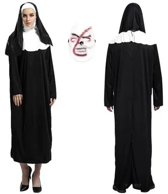 Zdjęcie produktu dla Kostium zakonnicy horror halloween maska czarna krwawa przebranie