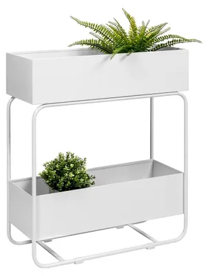 Produktbild von Pflanzenständer, Blumenständer mit 2 Ablagen, Bücherregal, Multifunktionsregal aus Metall ca. 60 x 25 x 71 (B/T/H) (Weiß)