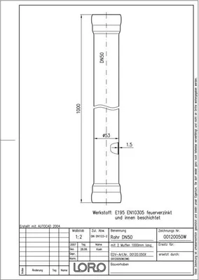 Obrázek produktu pro LORO-X-Rohr 00120. DN 50x1000mm, mit 2 Muffen
