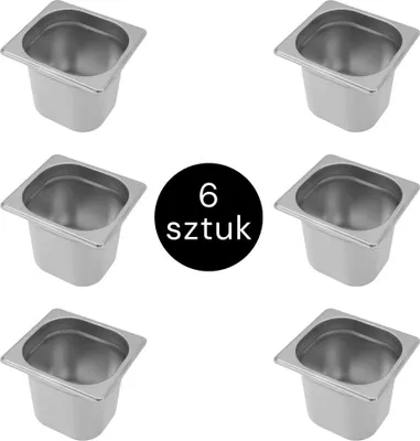 Zdjęcie produktu dla Pojemnik GN na posiłki gastronomiczny ze stali nierdzewnej 1/6 Mega-M 176x162x150mm, zestaw 6 szt.