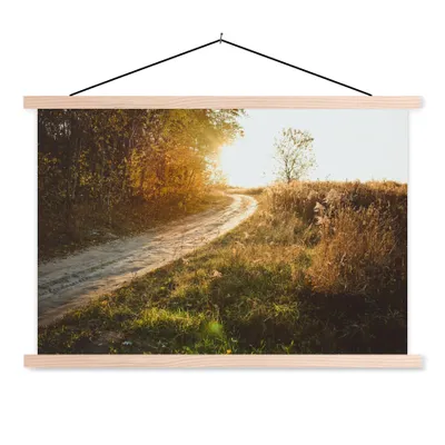 Produktbild von MuchoWow® Textilposter Weg - Natur - Baum 120x80 cm mit holzfarbenen Rahmen - Aufhängeset