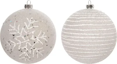 Produktbild von Christbaumkugeln Kunststsoff 8cm 12er SET, Schneeflocken / Streifen