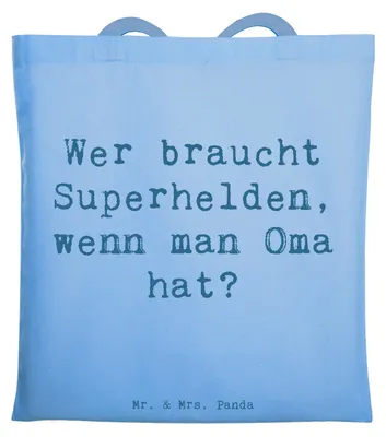 Produktbild von Mr. & Mrs. Panda dokumententasche Spruch Oma Heldin - Sky Blue - Geschenk, Kuchen, Liebe, Tasche, einzigartige Designs, Tote Bag, Familie, Omi, Geborgenheit, Einkaufstüte
