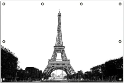 Produktbild von Wallario Outdoor-Poster für Garten oder Balkon, Motiv Eiffelturm in Paris - schwarz weiß, in ca. 80 x 120 cm