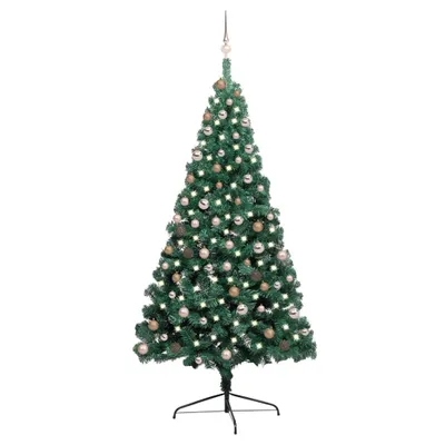Image de The Living Store Semi-sapin de Noël artificiel éclairage boules Vert 210 cm