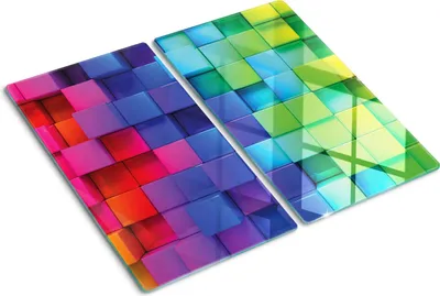 Obrázok produktu pre Sklenená ochranná doska – Kryt varnej dosky – Kryt na indukčnú dosku – 2x30x52 cm – Rýchle čistenie – Tvrdené sklo – 3D kocky