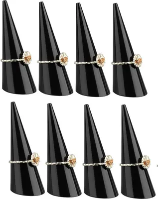 Produktbild von 8er Set Acryl Ringhalter [schwarz] für einzelne Fingerringe, 68x25mm - Schmuckorganizer für stilvolle Aufbewahrung, Präsentationsständer für Ringe, Ausstellungsständer für Juwelier Verkaufsvitrine