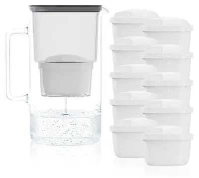 Wasserfilterkanne 3 L, Borosilikatglas, 10 Filter, schwarz