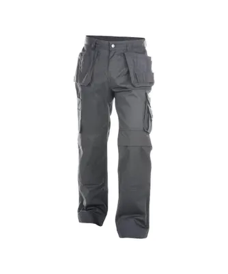 A pair of gray work pants with multiple pockets, shown against a white background.