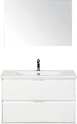 Produktbild von Sanox Badmöbel-Set Porto BxHxT 91 x 170 x 51 cm Frontfarbe weiß mit Waschtisch Keramik weiß, Waschtischunterschrank und