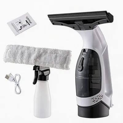 Produktbild von Akku-Fenstersauger mit Sprühflasche und Mikrofaserbuch – Handheld Fensterreiniger elektrisch mit 2000 Pa Saugkraft für Fenster, Spiegel und Fliesen