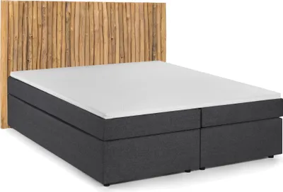 Produktbild von SIT Möbel Boxspringbett 180 x 200 cm | inkl. Matratzen H3 und 4 cm Topper | Kopfteil aus Teak natur | Bezug Stoff dunkelgrau | B 220 x T 205 x H 120 cm | 18006-02 | Serie THIS & THAT